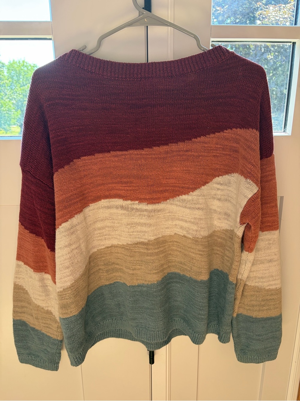 Garnet Hill Sweater Skyline Linen Organic Cotton wave stripes medium $128 - Picture 4 of 9